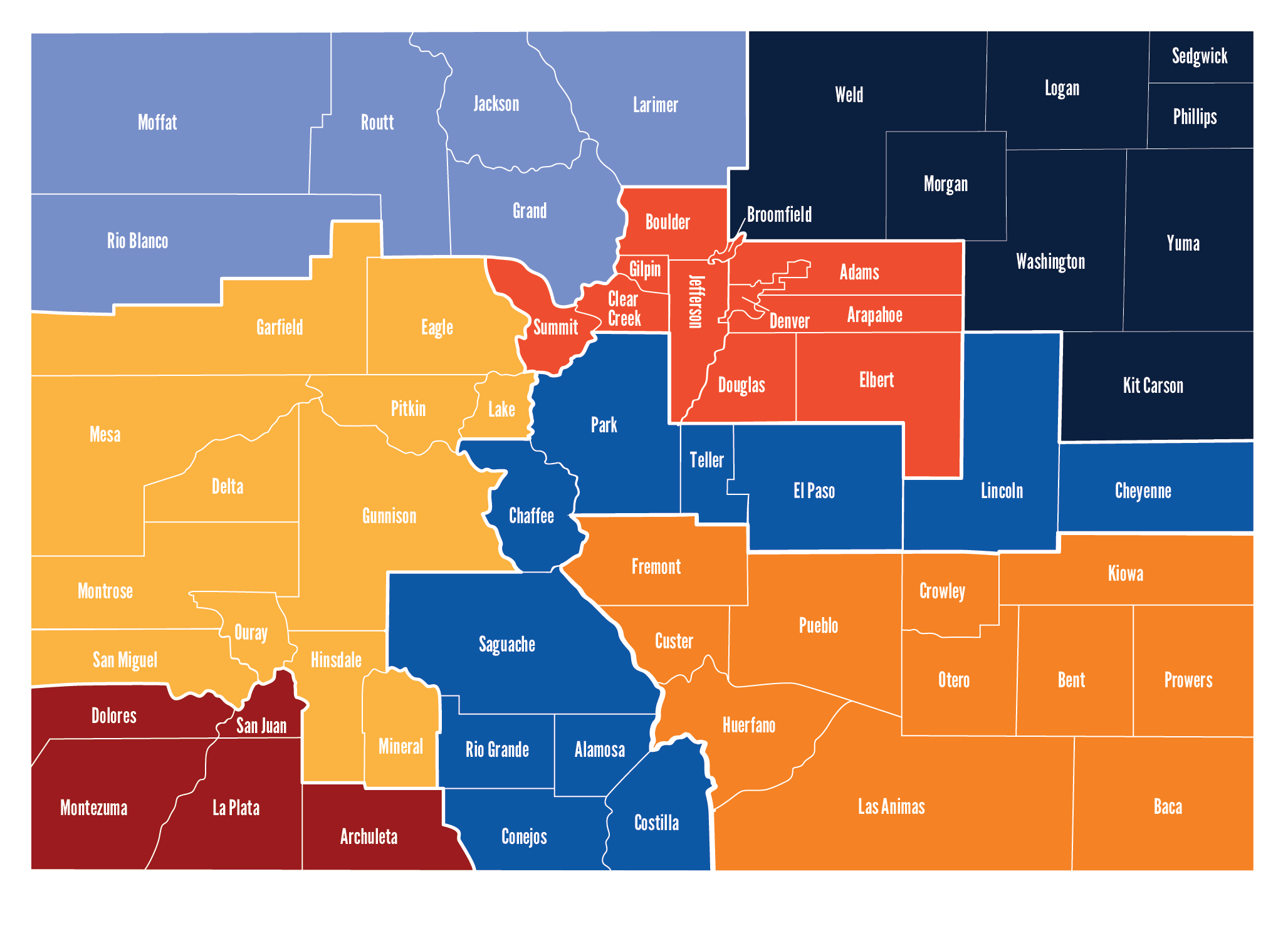 Map visualizing the 7 211 Regions in Colorado